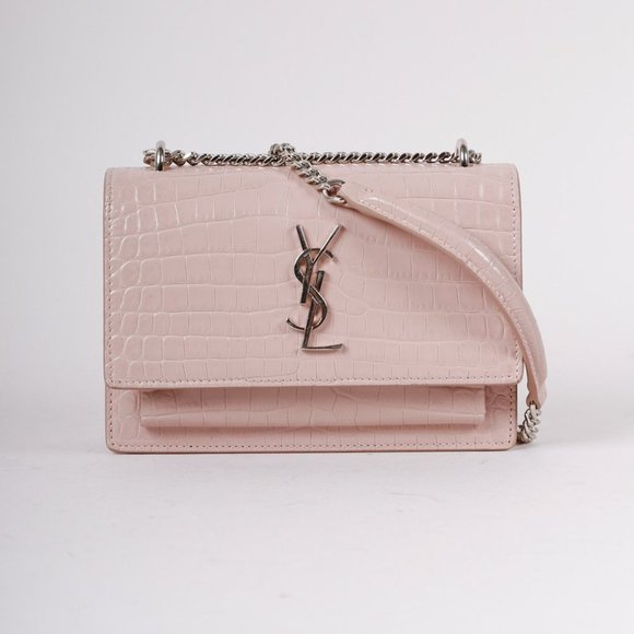 Saint Laurent Handbags - Saint Laurent Powder Pink Croc Sunset Bag